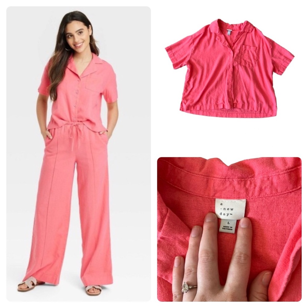 A New Day Pink Button Down Short Sleeved Shirt Large